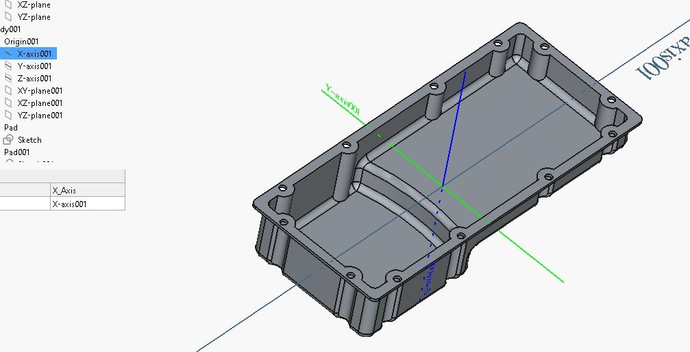 3D CAD model of a rectangular mechanical part with mounting holes and internal ribs.