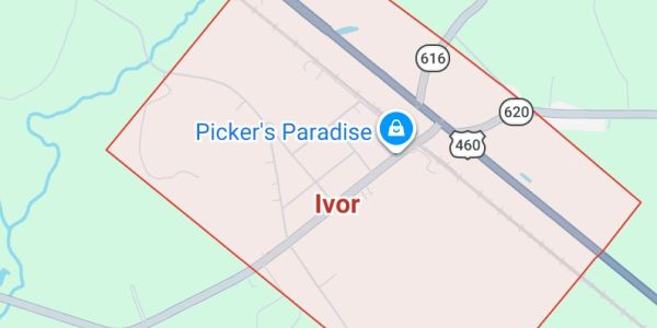 Readylift Garage Door Co. Map showing Ivor and Pickers Paradise.