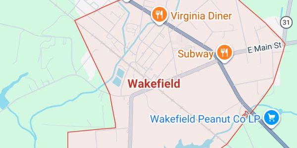 Readylift Garage Door Co. Service Area Map showing Wakefield location with diners and store.