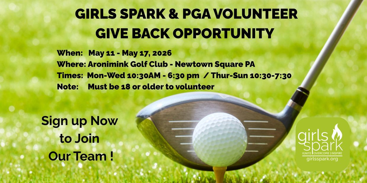 Golf volunteer opportunity with Girls Spark at Aronimink Golf Club in May 2026.