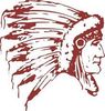 Profile of a person wearing a feathered headdress, sketched in red ink, First Nations.