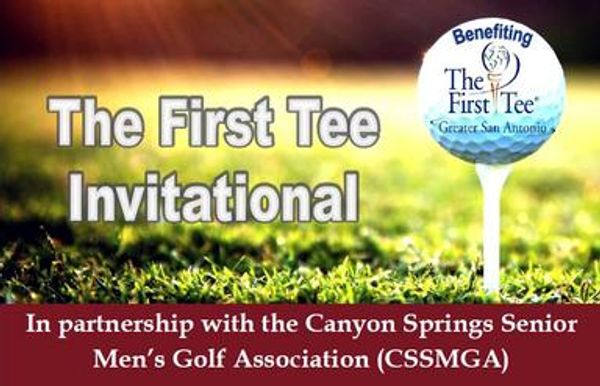 "The First Tee Invitational" with golf ball and grass.
