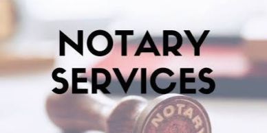 Notary services advertisement with a stamp.