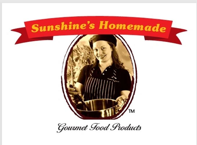 Logo featuring a woman cooking, titled 'Sunshine's Homemade'.