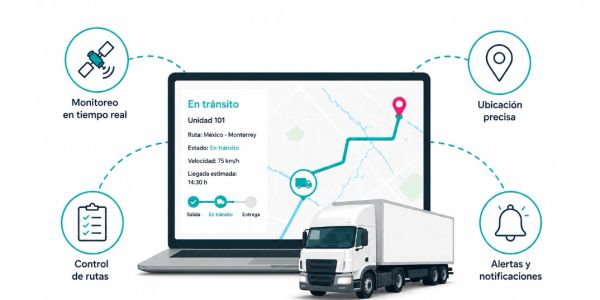 Sistema de rastreo de camiones con monitoreo en tiempo real y alertas.