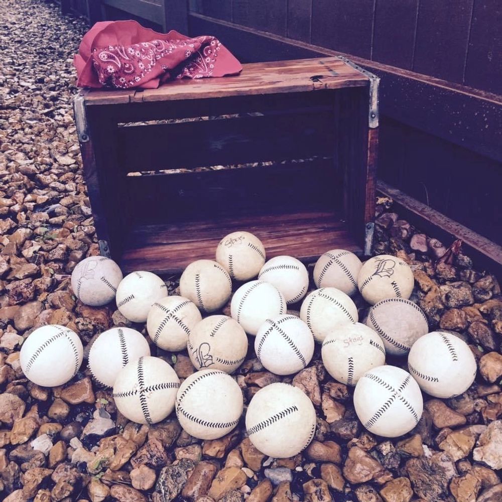 The "Rock Box" with a spill of vintage baseballs.