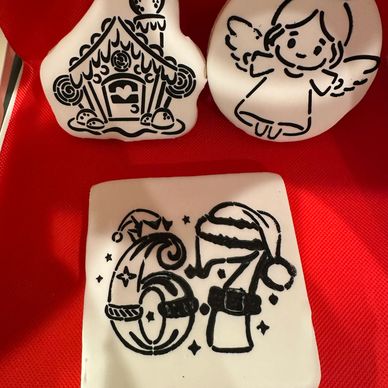 The Gingerbread House and Angel Paint Your Own are $4; the 6/7 Paint your Own Cookie is $5