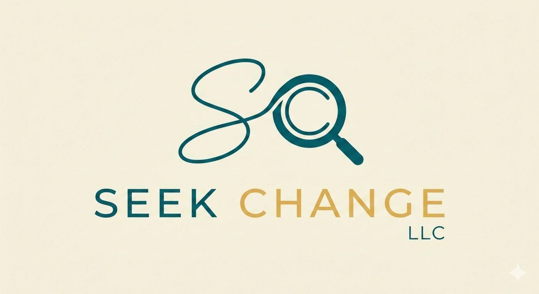 Logo for Seek Change LLC with a magnifying glass design.