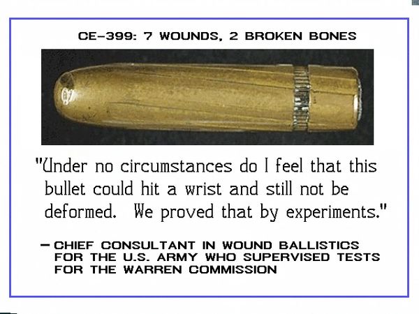 Image of a bullet with a quote about its impact on a wrist from a wound ballistics expert.