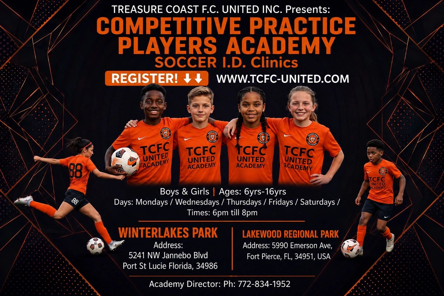 Soccer academy practice sessions for kids by Treasure Coast F.C. United.