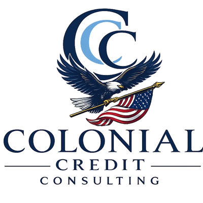Logo of Colonial Credit Consulting with an eagle and American flag.