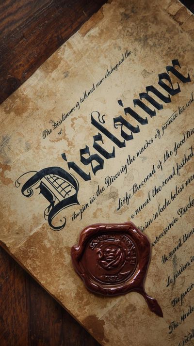 A vintage document titled 'Disclaimer' with a wax seal on aged paper.