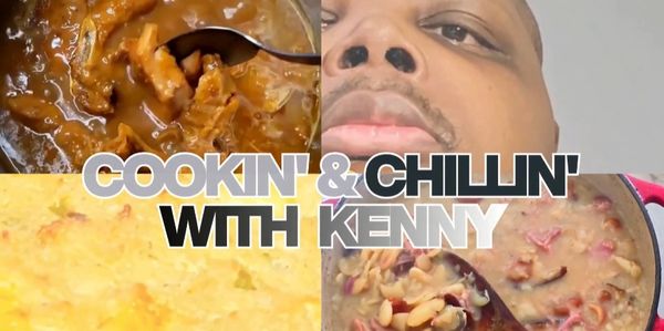 Collage showing cooking scenes and a man with text 'Cookin' &amp; Chillin' with Kenny'.