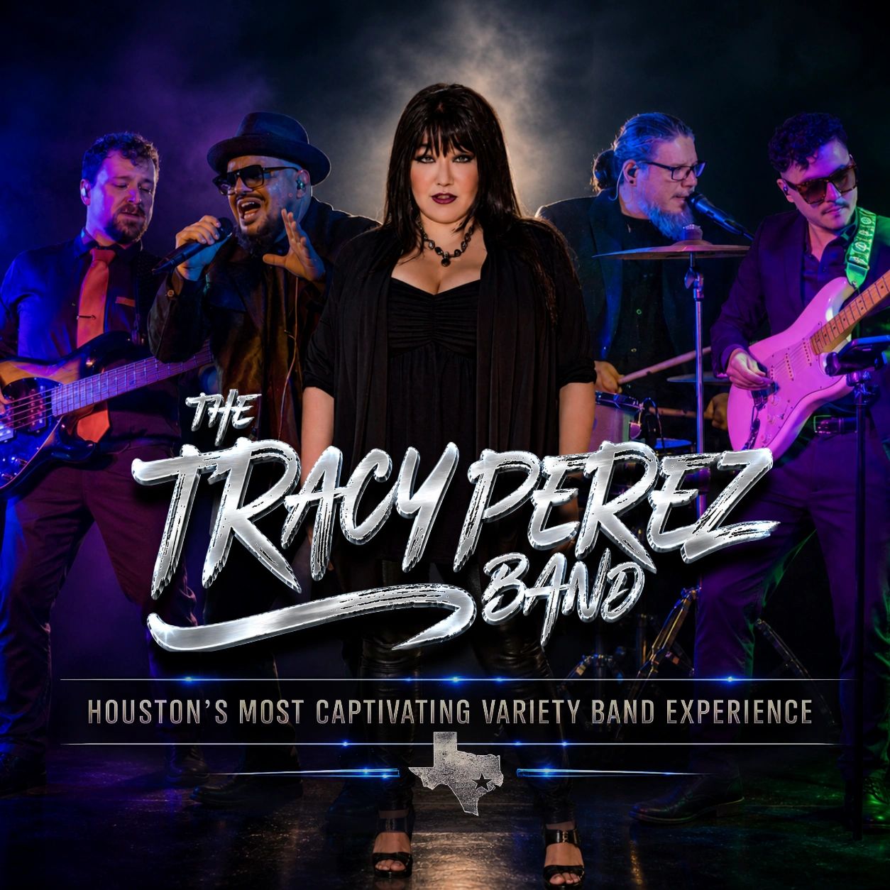 The Tracy Perez Band performing live with vibrant lighting.