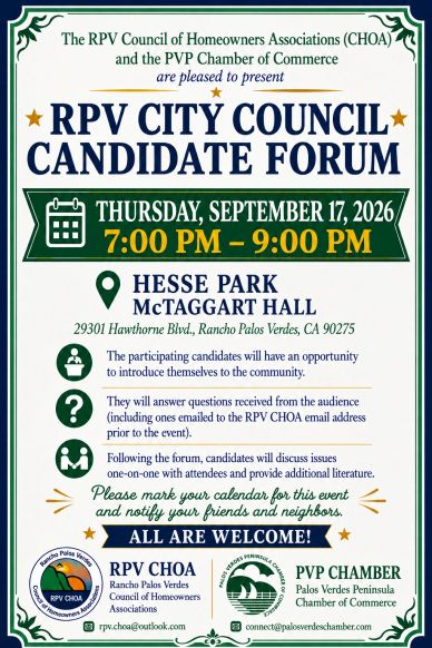 RPV Council of Homeowners Associations (CHOA) and PVP Chamber of Commerce Candidate's Forum
