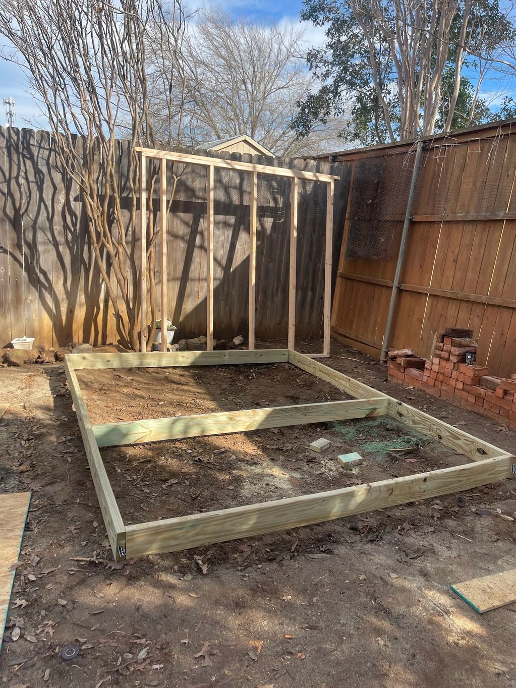 The beginning process of building our custom outdoor storage shed.