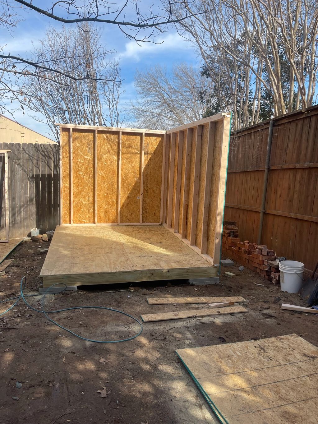 Walls going up on the custom garden shed build for our partner in North Richland Hills Texas.