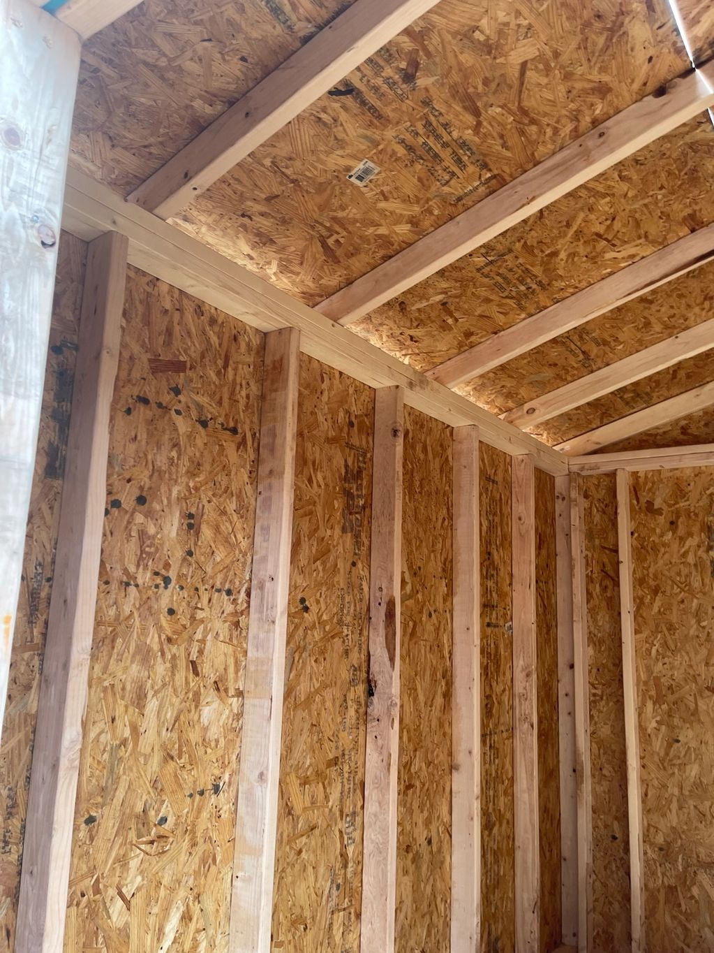 Interior walls and roofing of the custom made shed.