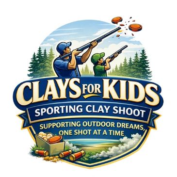 Illustration of two people shooting clay targets for a kids' sporting event.