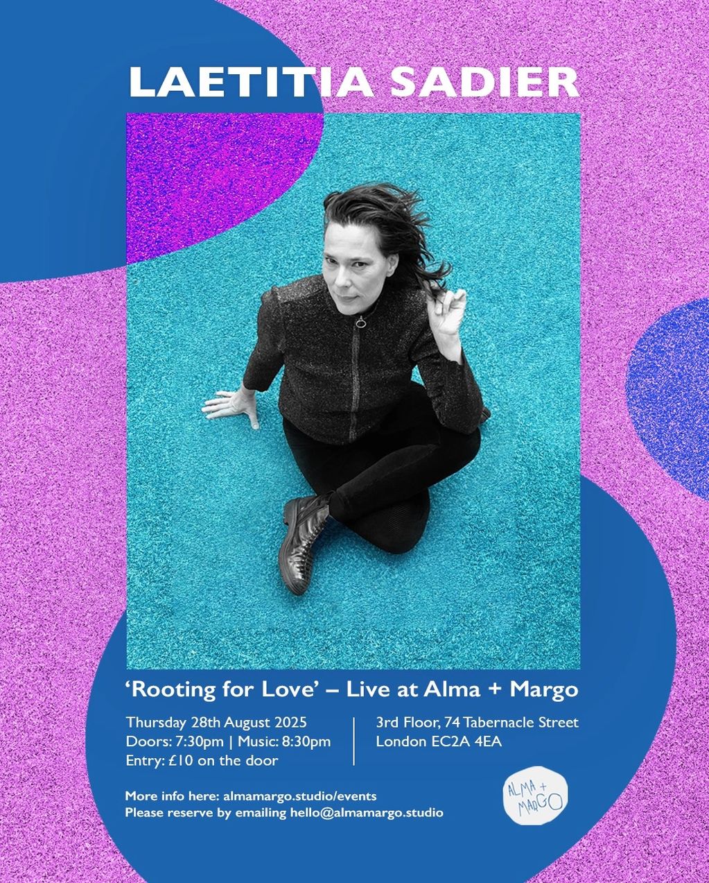 Flyer for Laetitia Sadier live at Alma + Margo – an evening of music, atmosphere & sonic exploration