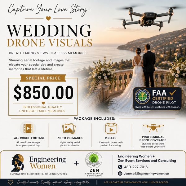 Wedding Drone Visuals | FAA Certified Drone Pilot | Engineering Women + Zen Event Services
