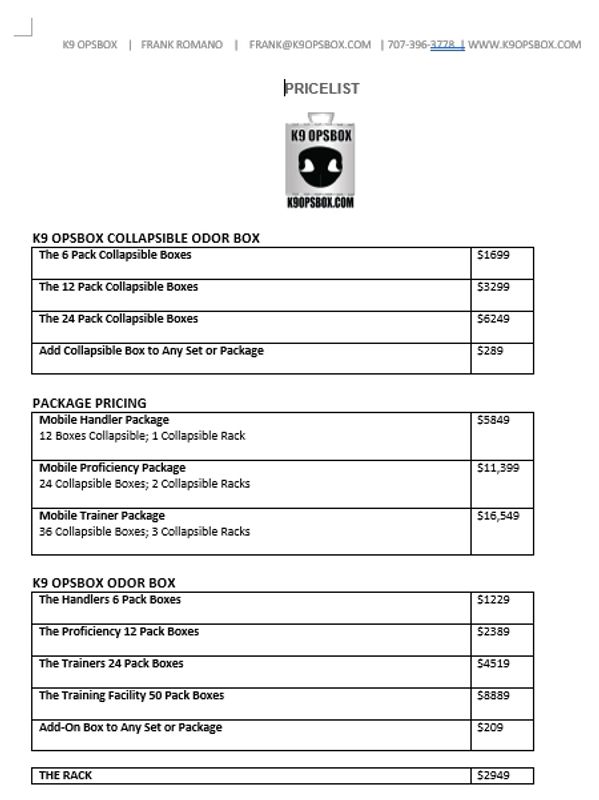 K9 Opsbox Collapsible Odor Box price list 