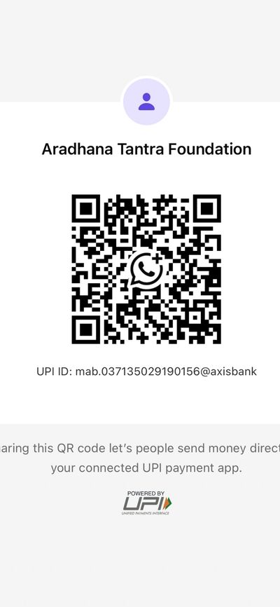 QR code for Aradhana Tantra Foundation UPI payment via Axis Bank.
