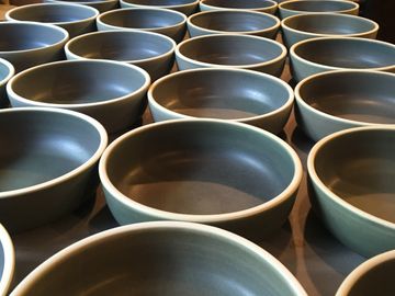 7" Round Foraging Plated Bowl with revealed rim from the Mainland Tableware Collection in Iron Stoneware hand crafted by Nicole Dubrow Ceramics for Black Sheep Pottery