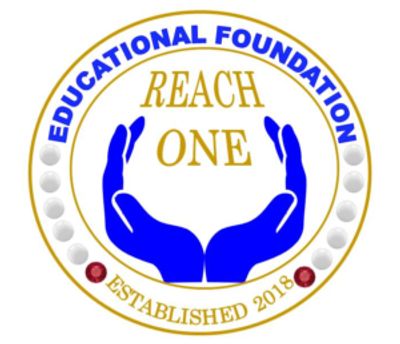 Logo of Reach One Educational Foundation with blue hands and gold text.