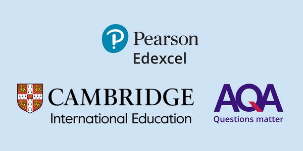 Logos of Pearson Edexcel, Cambridge International Education, and AQA.