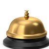 A shiny gold service bell on a black base.