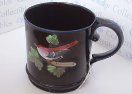 Thomas Larkin Fine Mug. Circa 1815 Large Hand-Painted Images; Thatched House & Bird on Branch