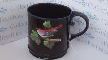 Thomas Larkin Fine Mug. Circa 1815
Large Hand-Painted Images; Thatched House & Bird on Branch