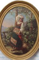 PAINTING OF GREEK GIRL. OIL ON BOARD. CIRCA 1860