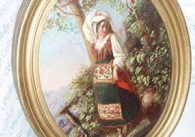 PAINTING OF GREEK GIRL. OIL ON BOARD. CIRCA 1860