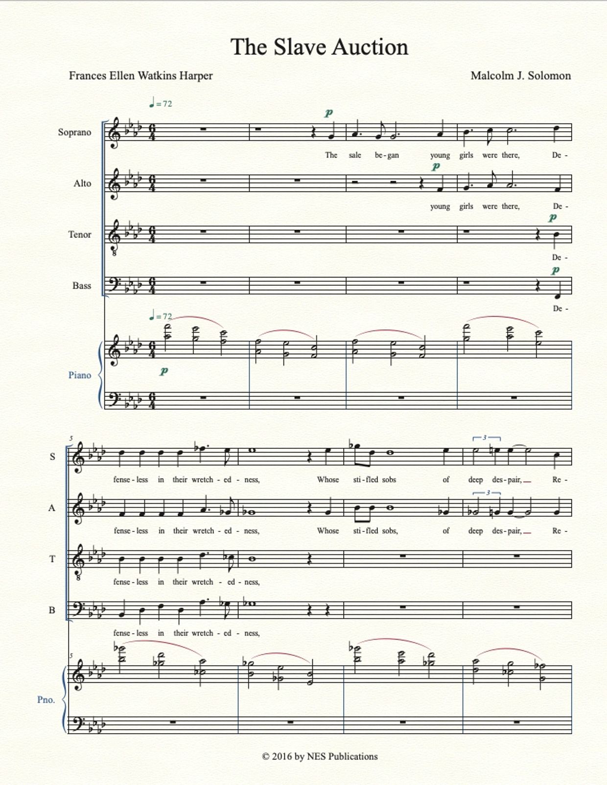 Sheet music titled 'The Slave Auction' by Harper and Solomon.