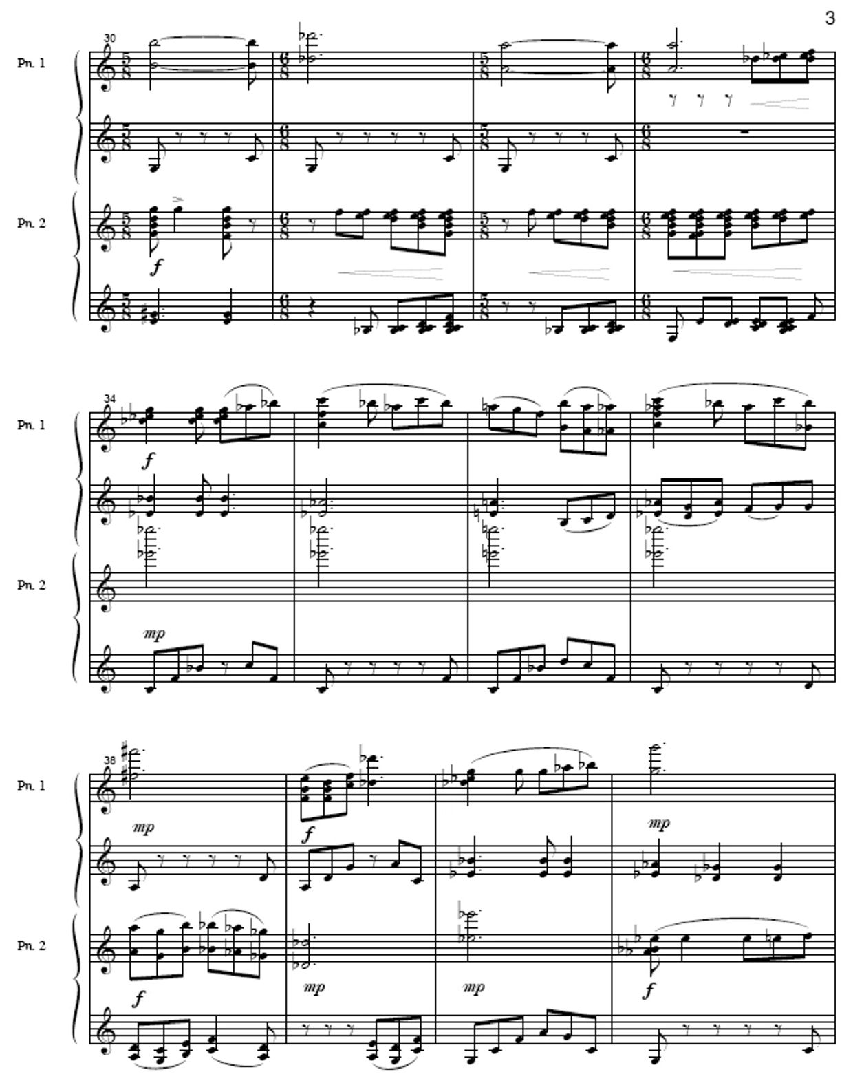 Sheet music for two pianos showing bars 30 to 41.