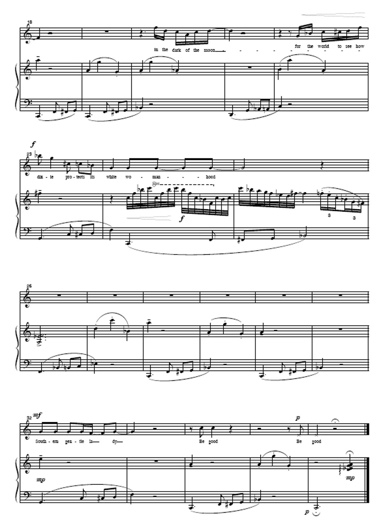 Sheet music with vocal and piano parts showing lyrics and musical notes.