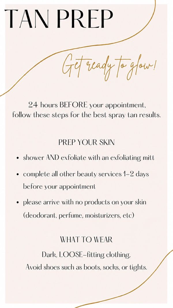 Spray tan prep guide with skin care and clothing tips for best results.