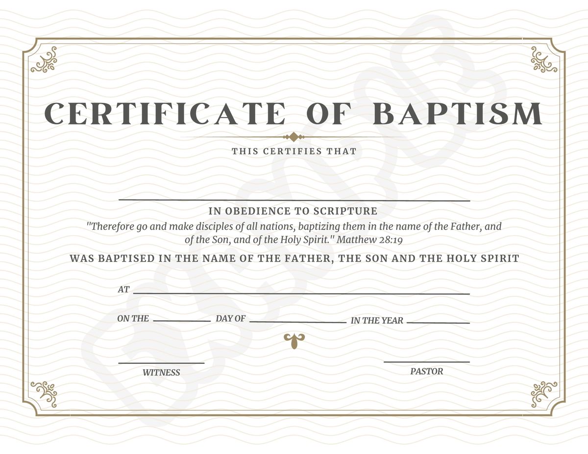 Certificate of Baptism Modern Digital Download
