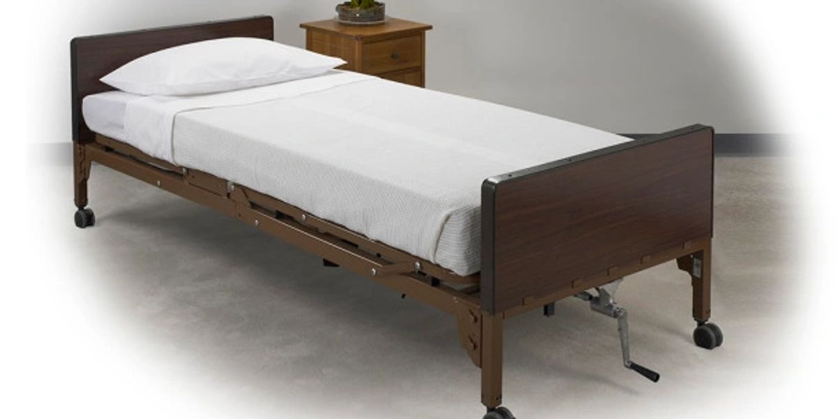 Hospital bed with bedding