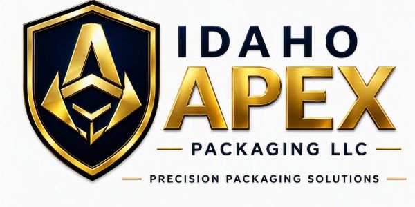 Logo of Idaho Apex Packaging LLC with a gold and black shield.