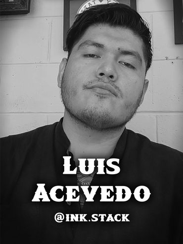 Black and white portrait of a man with text overlay showing his name and handle.