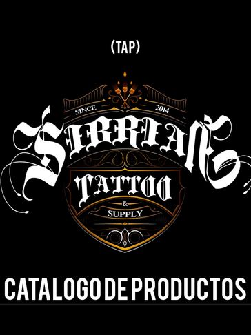 Logo of Serrano Tattoo &amp; Supply with product catalog text.
