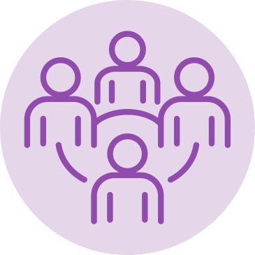 Purple icon showing four people connected in a circle.