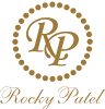 Elegant gold logo with initials RP in a dotted circle and Rocky Patel text below.