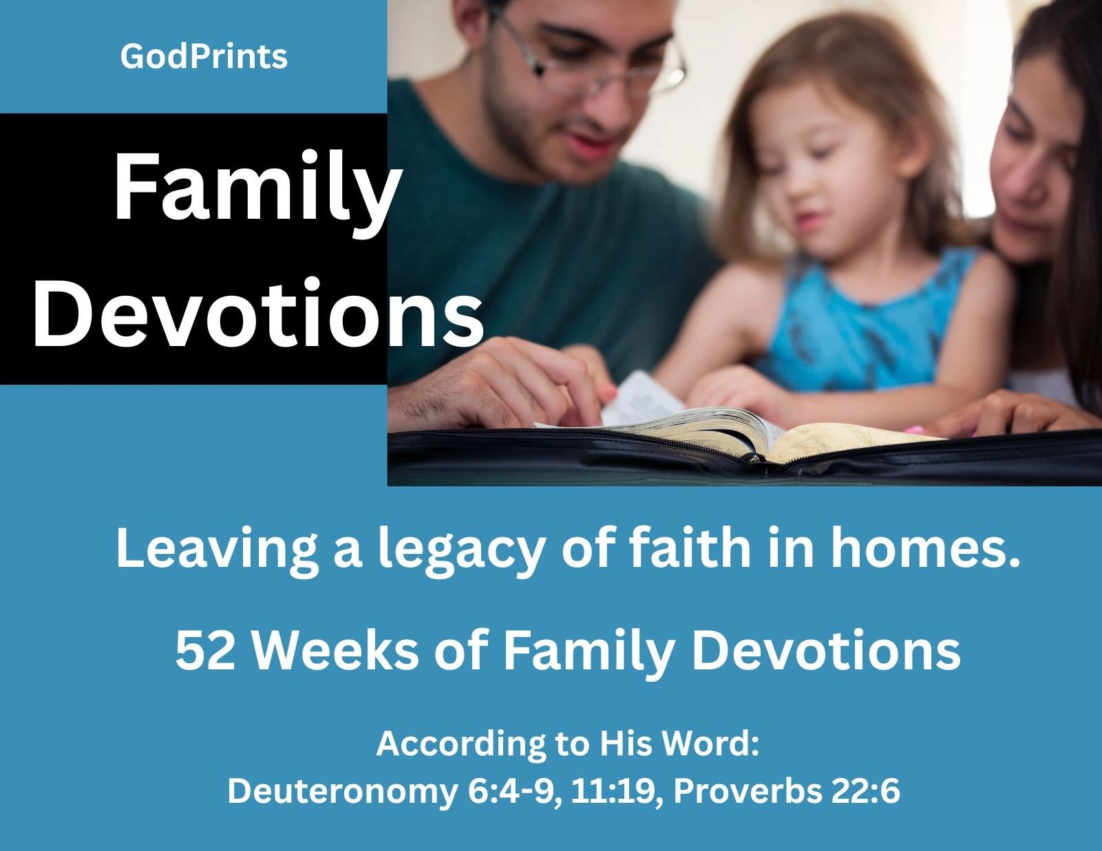 Family reading Bible together for weekly devotions.