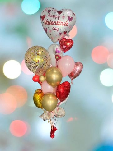 Valentine's Day themed balloons cluster.