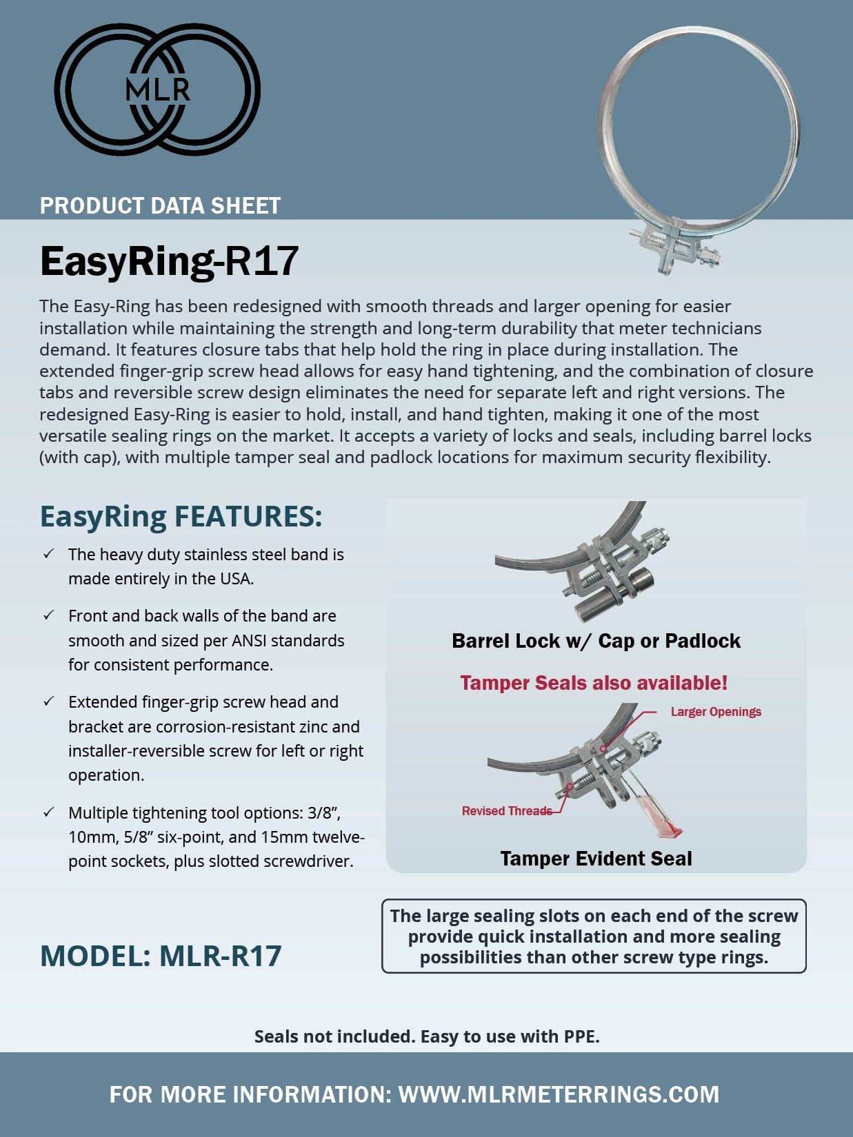 New MLR Meter Ring "EasyRing-R17" specification sheet detailing the features of the product.