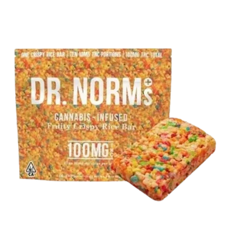 Dr. Norm's cannabis-infused fruity crispy rice bar with 100mg THC.